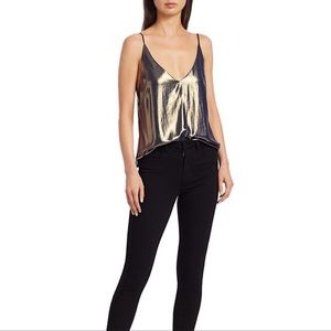 L’Agence Gabriella Metallic V-Neck Gold